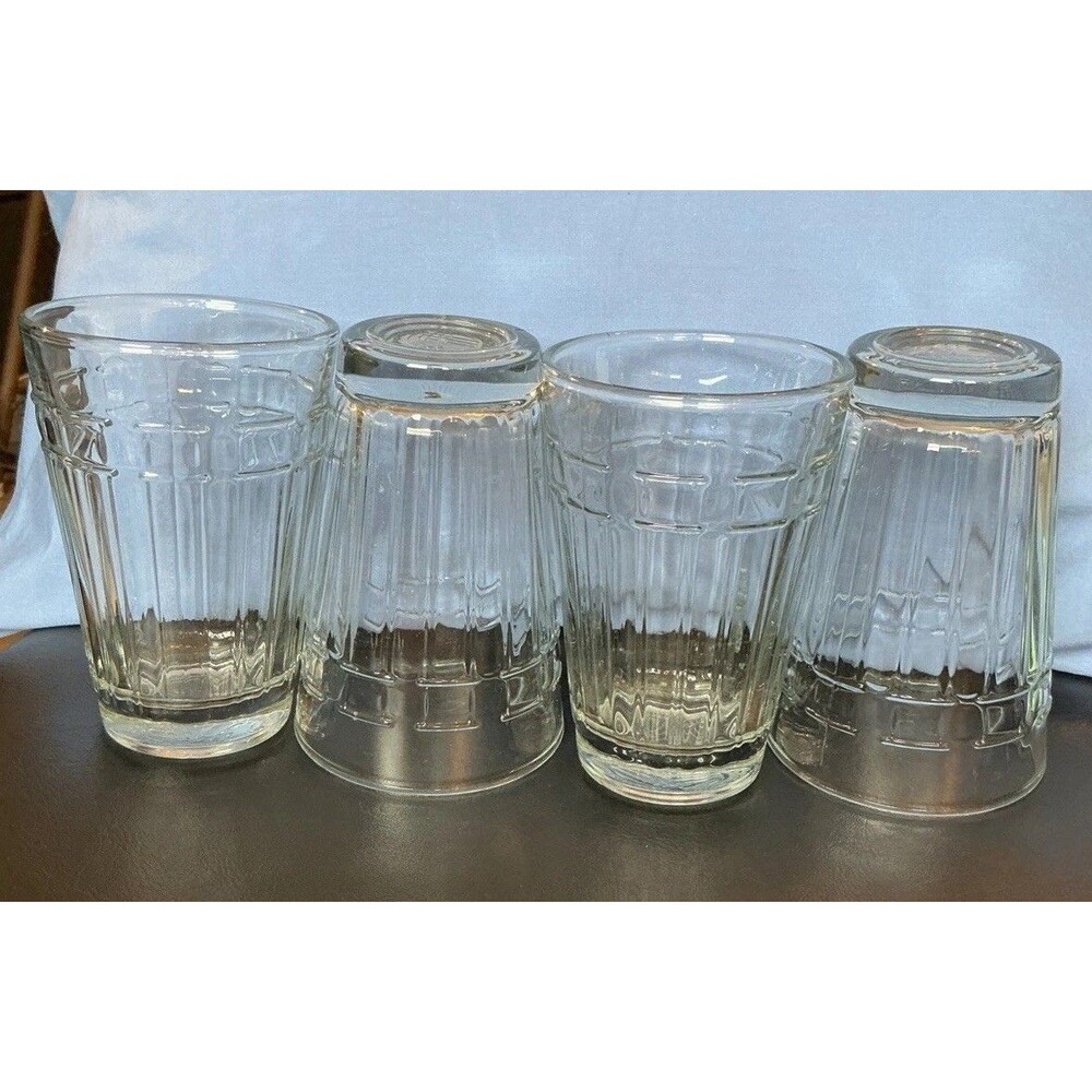 Four (4) Longaberger Glassware Woven Traditions Clear 8 Oz Juice Glasses